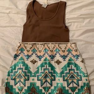 SEQUIN SKIRT WITH BROWN TANK - SIZE SMALL SKIRT